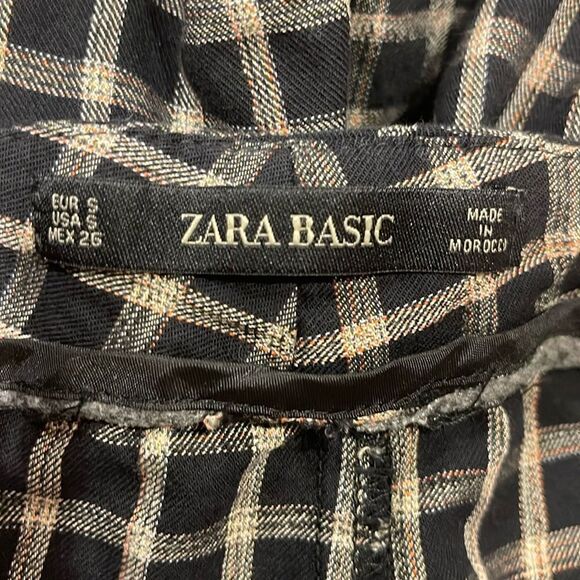 Zara Checkered Plaid Pants Cropped Cuff Small - Picture 4 of 9